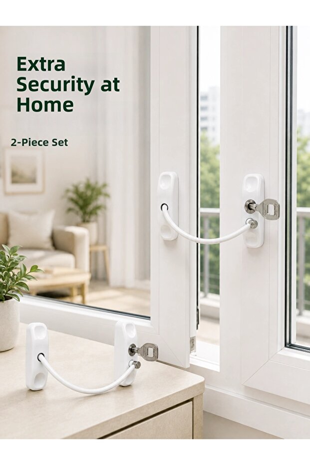 Cable Window Lock Safety Device with Key for Child Safety 2 Pieces