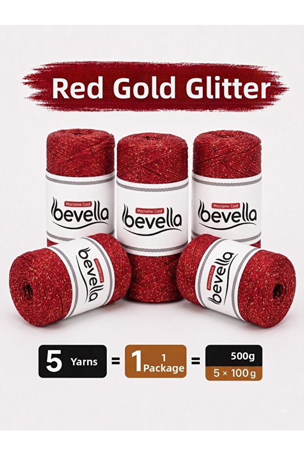 Silvery Red Red Soft Cotton Cotton Chain 1.5 mm 5 X 100 Gr 5 Pieces