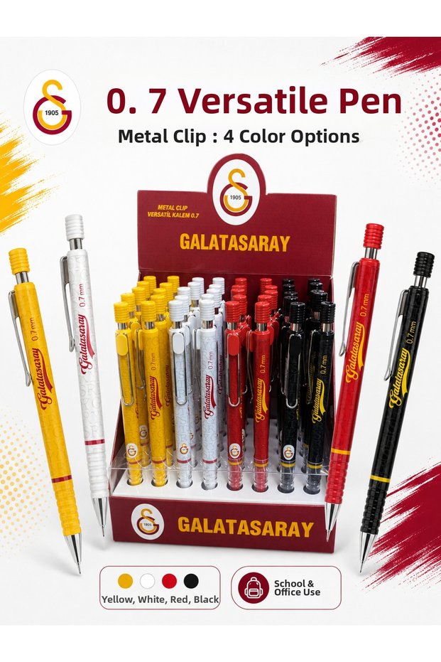 Gs Taraftar 0.7 mm Versatil Pen with Metal Clip 4 Color Options Tip Pen Yellow Red