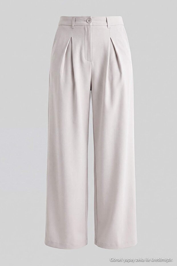 Bej A Pilili Geniş Paça/Wide Leg Kumaş Pantolon TWOAW27PL00035