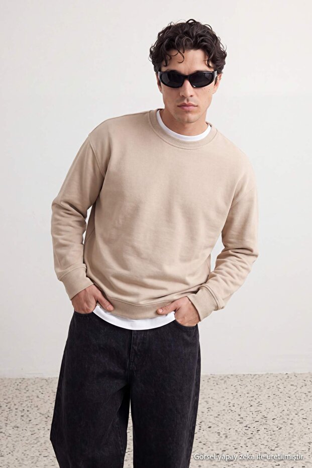 Stone Oversize/Relaxed Fit Basic Sweathirt Tmnaw27Sw00024