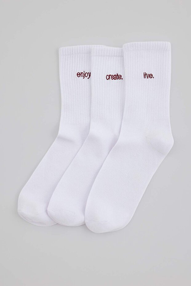 White Unisex Embroidered 3-Pack Socks Tmnaw27Co00008