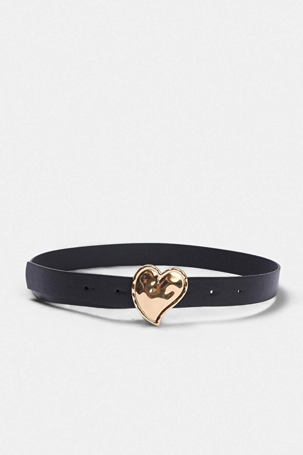Black Gold Heart Buckle Women's Belt Takaw27Ke00017
