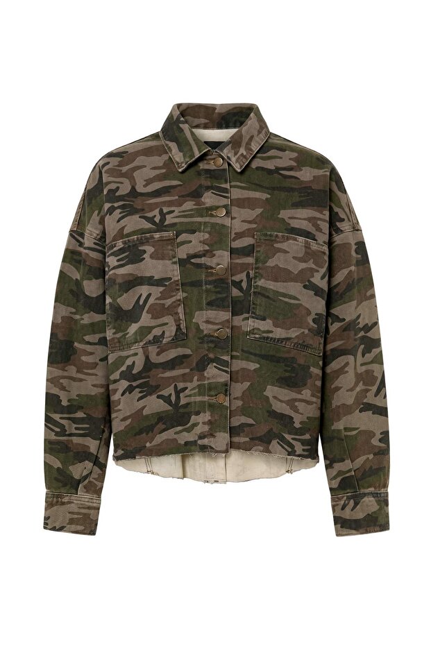 Oversize Camouflage Patterned Denim Jacket Twoaw27Ce00080