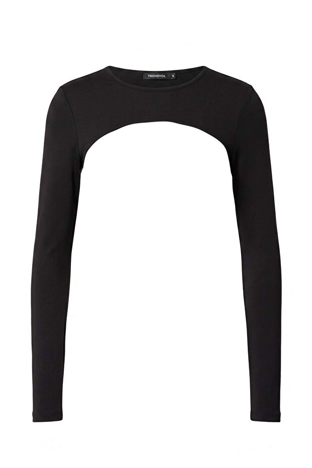 Siyah Dalgıç/Scuba Kumaş Super Crop Bolero THMAW27BZ00010