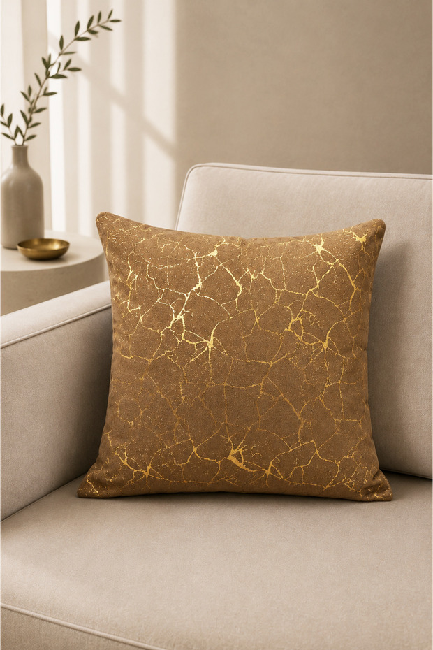 Gold Foil Patterned Decorative Stylish Design Throw Pillow Pillow Case 42X42 cm - Light Brown
