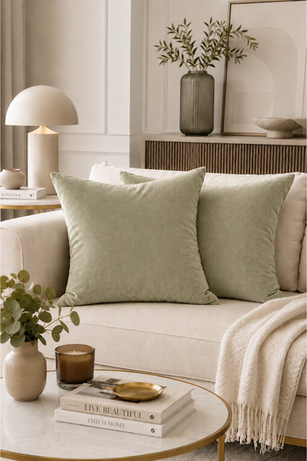 Sage Green Cushion Cover Set of Two Decorative Modern Sofa Cushions 45X45 / 50X50 / 40X40