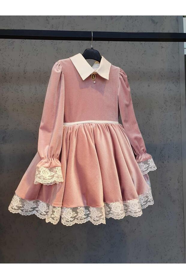 Powder Pink Lace Detailed Dress