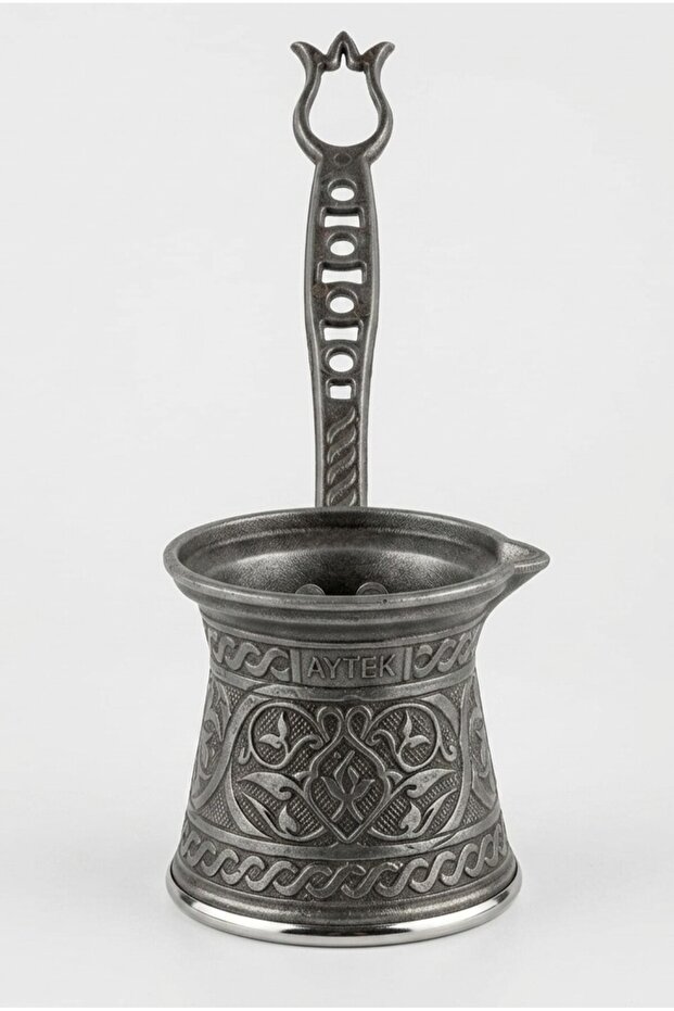 200 ml Traditional Embossed Cast Steel Induction Compatible Turkish Coffee Pot for 3-4 People