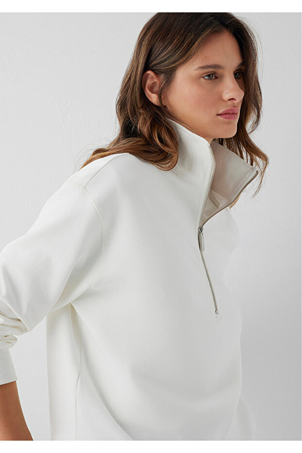 White Interlock Sweatshirt with Half Zipper 1S10572-83043
