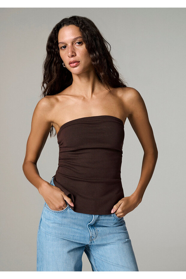 Brown Strapless T-Shirt Fitted / Bodycon Cut 1614386-70236