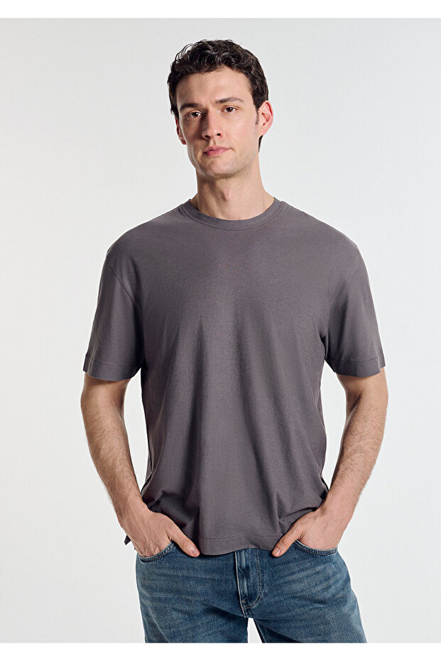 Anthracite Basic T-Shirt Loose Fit / Comfortable Loose Cut 0613338-90721