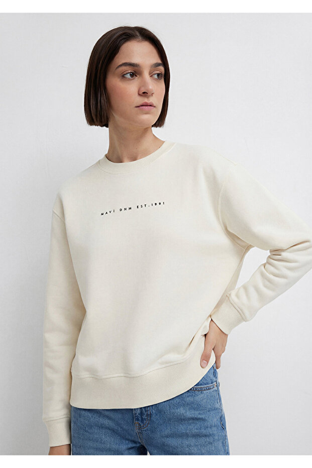 Denim Printed Ecru Sweatshirt 1S10525-80194
