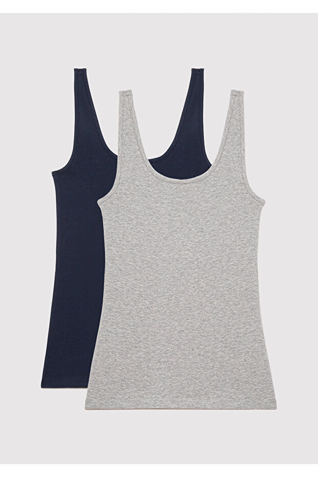 2 Pack Gray Navy Blue Women's Basic Undershirt Fitted / Fitted Cut 1611367 -70490
