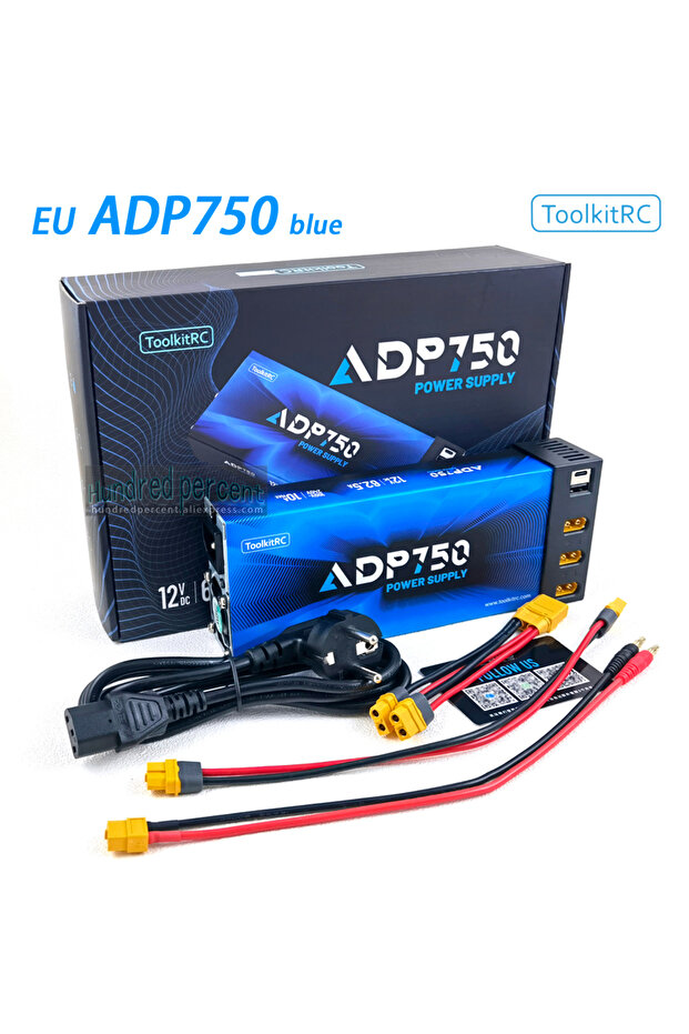 قابس أوروبي أزرق ADP750، محول طاقة ToolkitRC ADP750 أزرق 750 واط تيار مستمر 12 فولت 62.5 أمبير XT60 مناسب للنماذج المختلفة