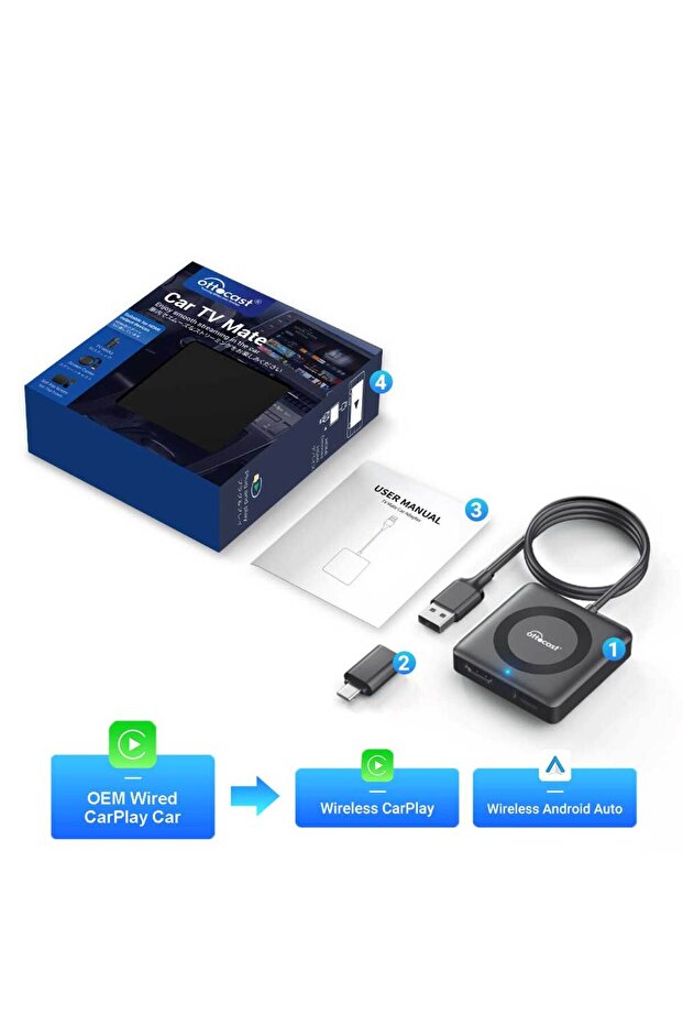 C4 Ottocast Car TV Mate Pro Max محول لاسلكي لـ CarPlay و Android Auto متوافق مع Fire Google TV Stick