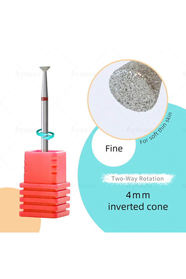 Fine - F HYTOOS 4mm Inverted Cone Diamond Drill Bit - Russian Cuticle & Dead Skin Remover Pro Safe N