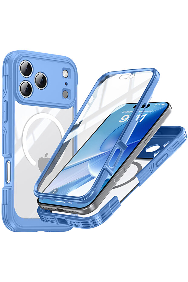 iPhone 18 Pro Blue 360° Fully Protected Double-sided Transparent Magnetic Case For iPhone 18 17 Pro