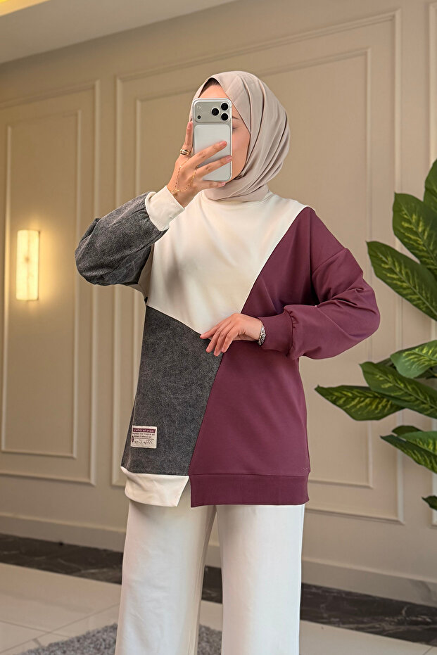 9097 - 2-Yarn Denim Paneled Casual Chic Women's Tunic