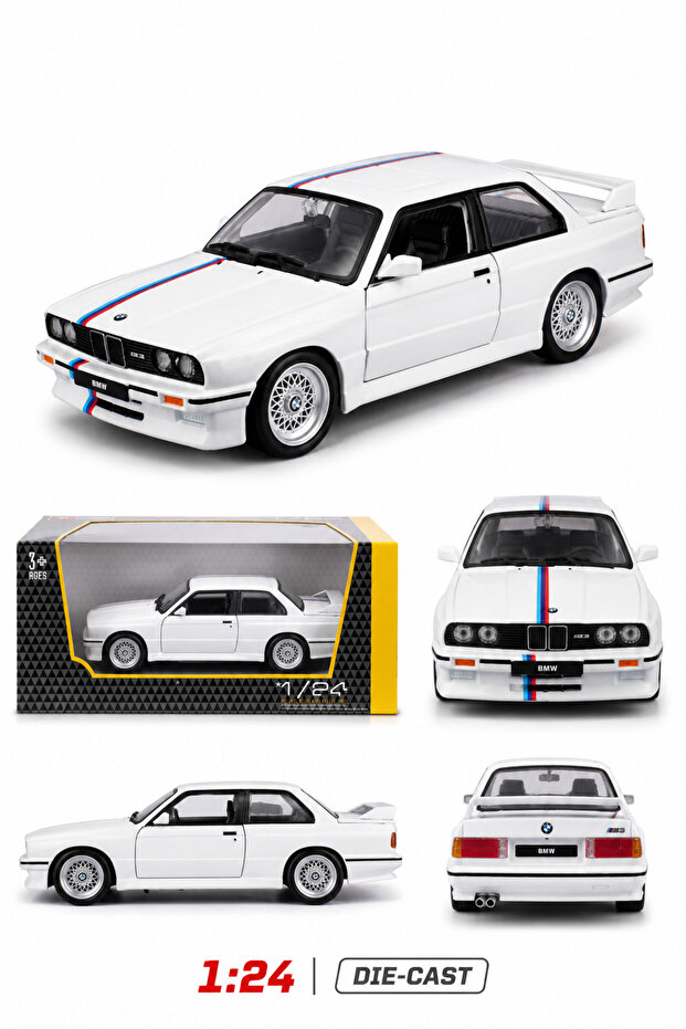 1:24 Scale 1988 Bmw 3 Series M3 White Die-Cast Metal Model Car with Openable Doors