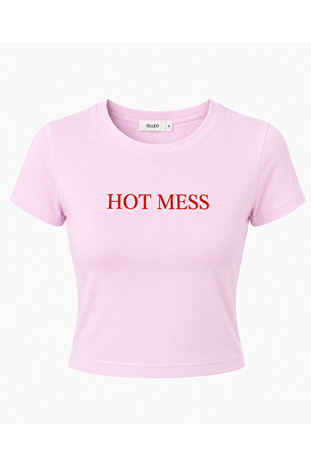 Women's Pink Printed Basic Crew Neck Stretchy Short Sleeve Tshirt