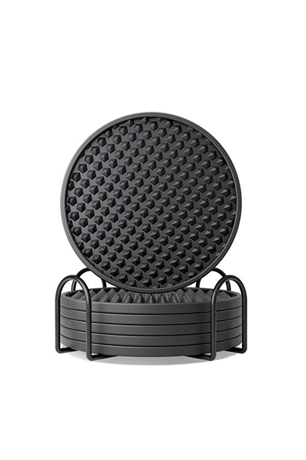 10cm Black Drink Coasters Set of 6 with Holder Silicone Coasters Tabletop Protection for Any Table T