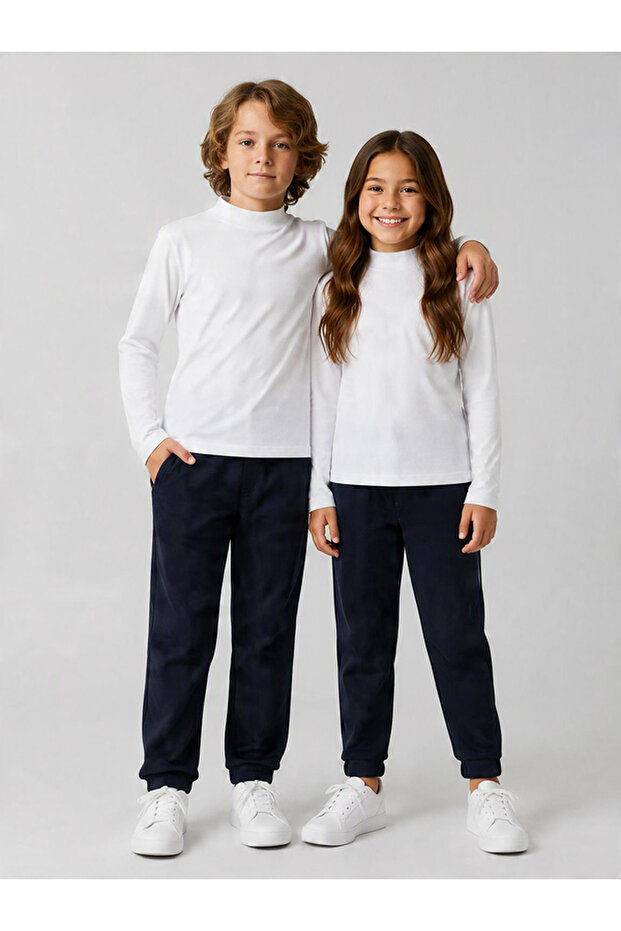 Plain White Fishneck Long Sleeve Children's Body Tee Shirt School - Unisex Cotton Camisole Fabric