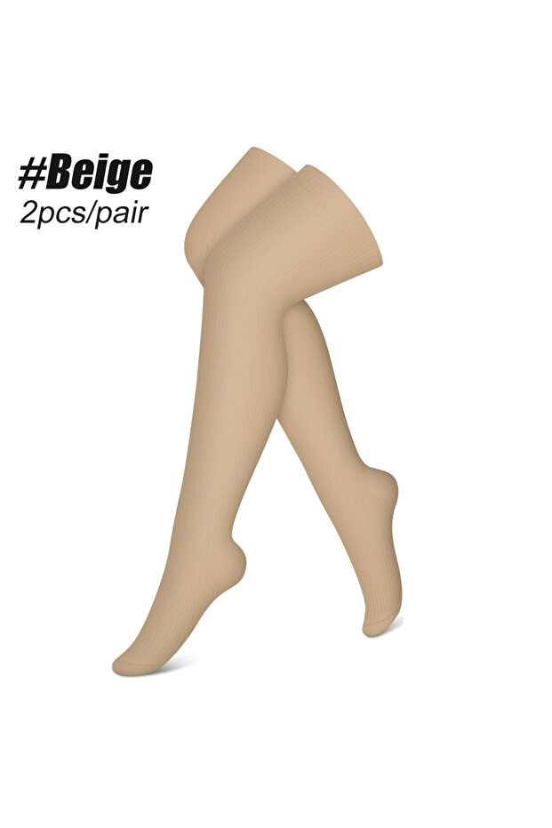 Beige 1Pair 20-30 MmHg Compression Stockings for Women & Men, Thigh High Socks Graduated Support for