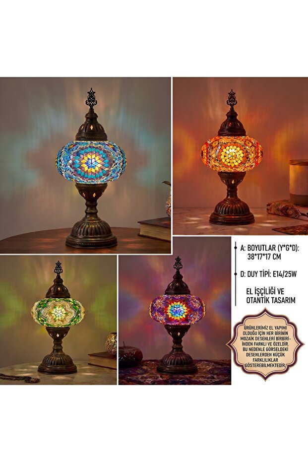 Ml06 Colorful Mosaic Glass Table Lamp - Authentic Ottoman Night Light Gift Lampshade