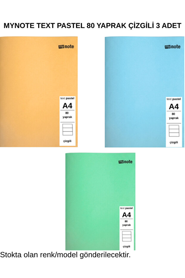 Text Pastel Notebook A4 80 Sheets Lined 3 Pieces