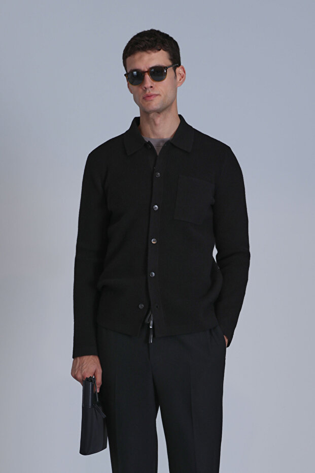Solid Men's Cardigan Black