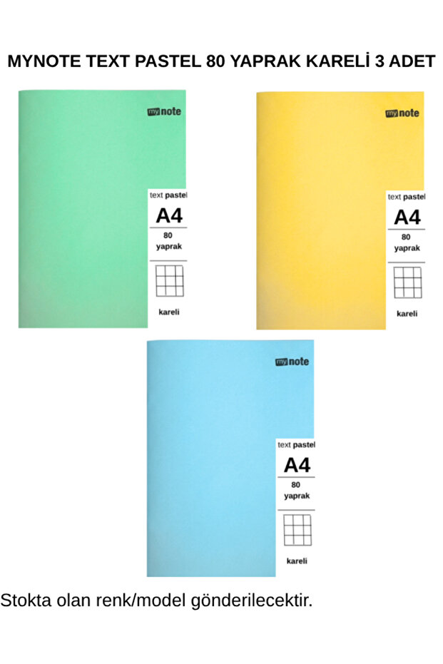 Text Pastel Notebook A4 80 Sheets Checkered 3 Pieces