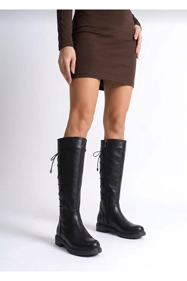 Black Style Lace-Up Women's Boots 107102
