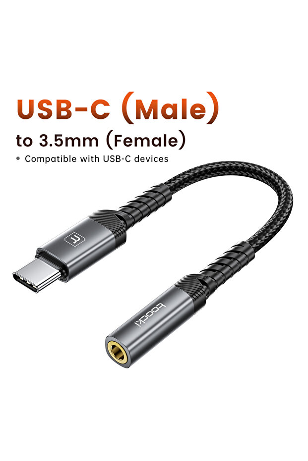 كابل محول صوتي عالي الدقة من USB C إلى 3.5 ملم، ذكر، بطول 0.12 متر