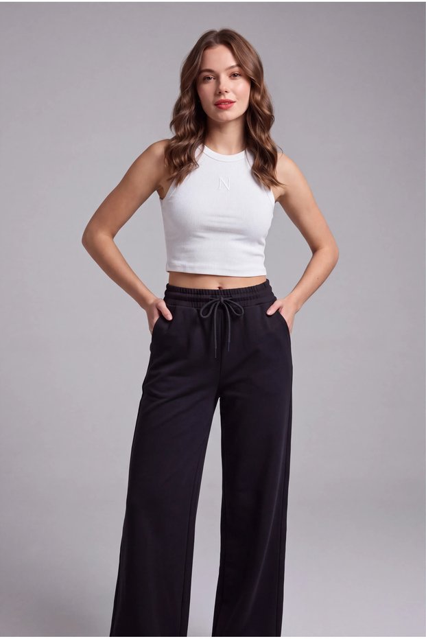 Women's Palazzo Sweatpants with Elastic Waist, High Waist, Wide Leg, Relaxed Fit Pants