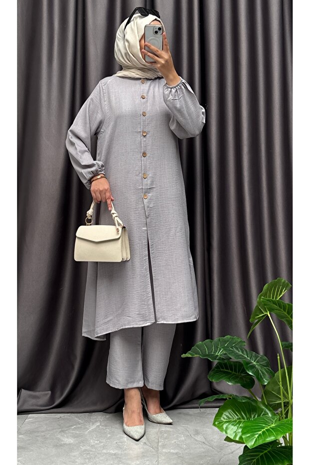 Linen Look Half Button Suit