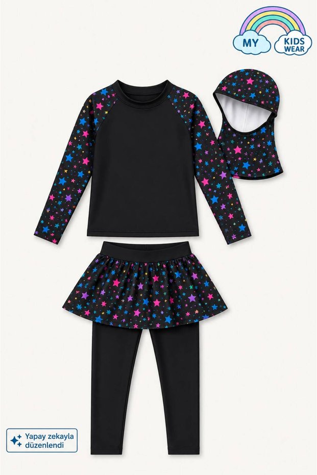 Three-Piece Girls' Hashema, Hijab, Skirt, Closed Swimsuit