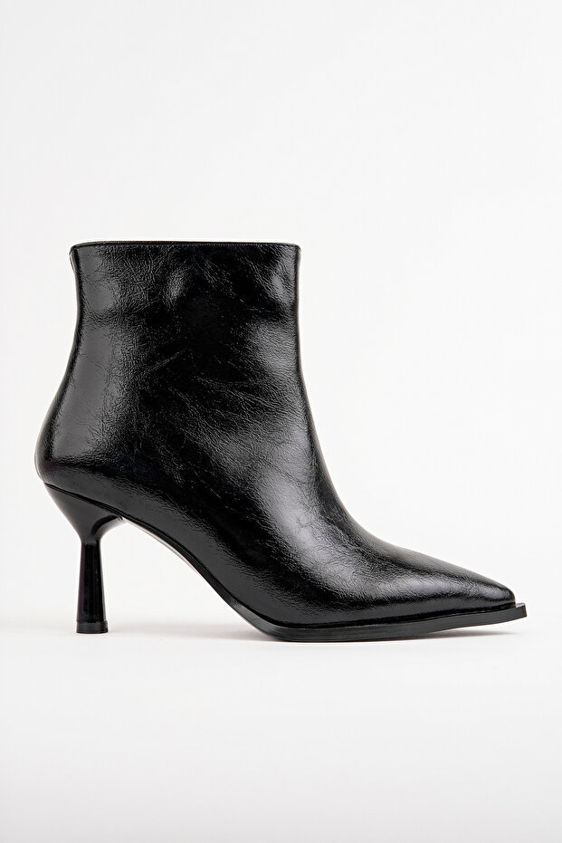 Women's Dora Black Patent Leather Pointed Toe Heeled Boots