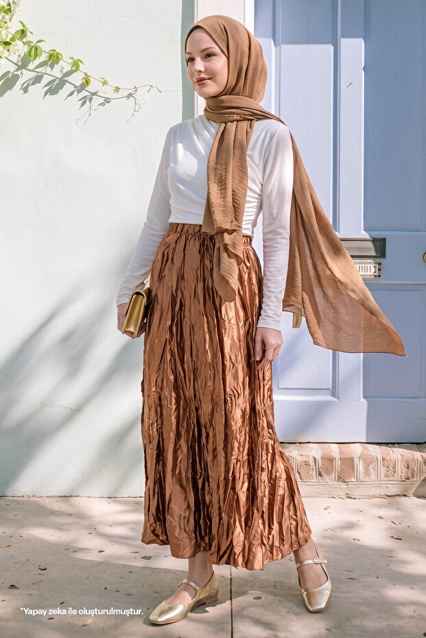 Satin Kraş Camel Skirt