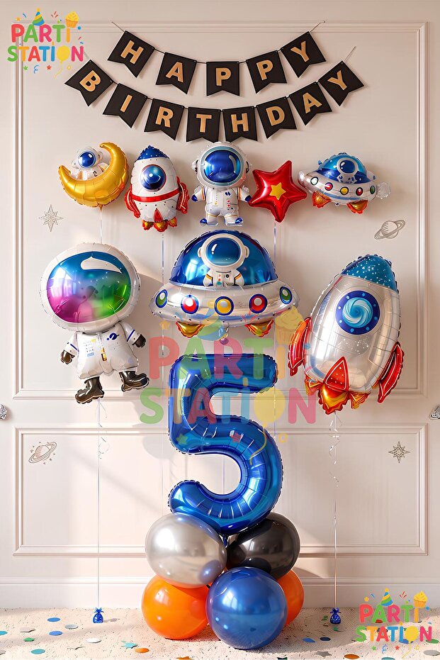Space Concept 5 Year Old Balloon Set Astronaut Rocket Birthday Party Balloon Set Space Galaxy Balloon
