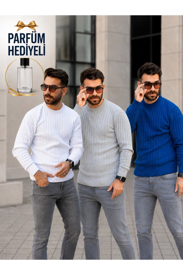 3-Pack Men's Crew Neck Knitwear Sweater + Perfume