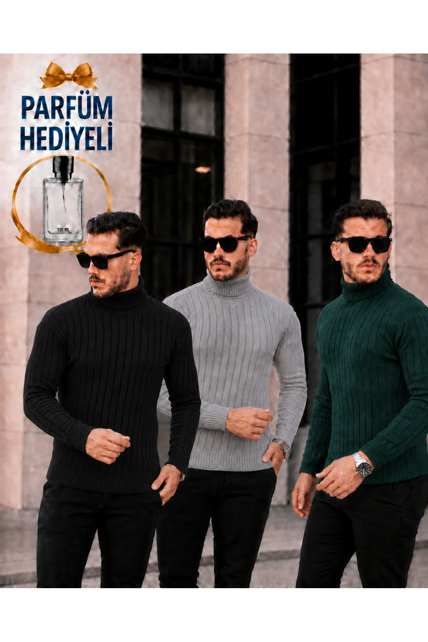 Men's 3-Pack High Neck Knit Sweater + Perfume