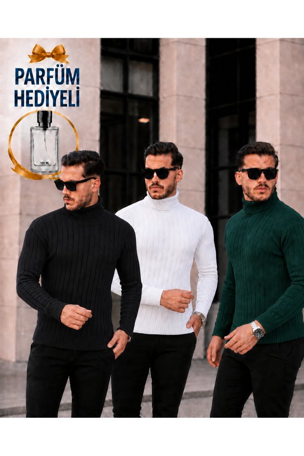Men's 3-Pack High Neck Knit Sweater + Perfume