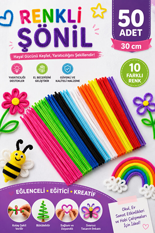 Colorful Chenille, 50 Pieces, Feather Wire, 30 Cm, Educational Chenille Set, Plush Wire