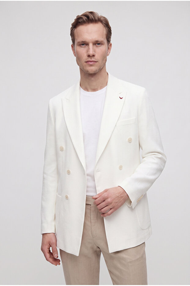 Ds Damat Slim Fit Ecru Dobby Fabric Jacket