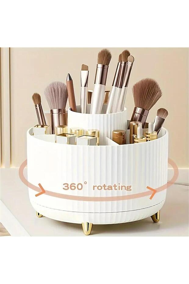 WHITE 360° Rotating Makeup Organizer - 1pc Plastic Cosmetic Storage with 5 Compartments - Multi-Func