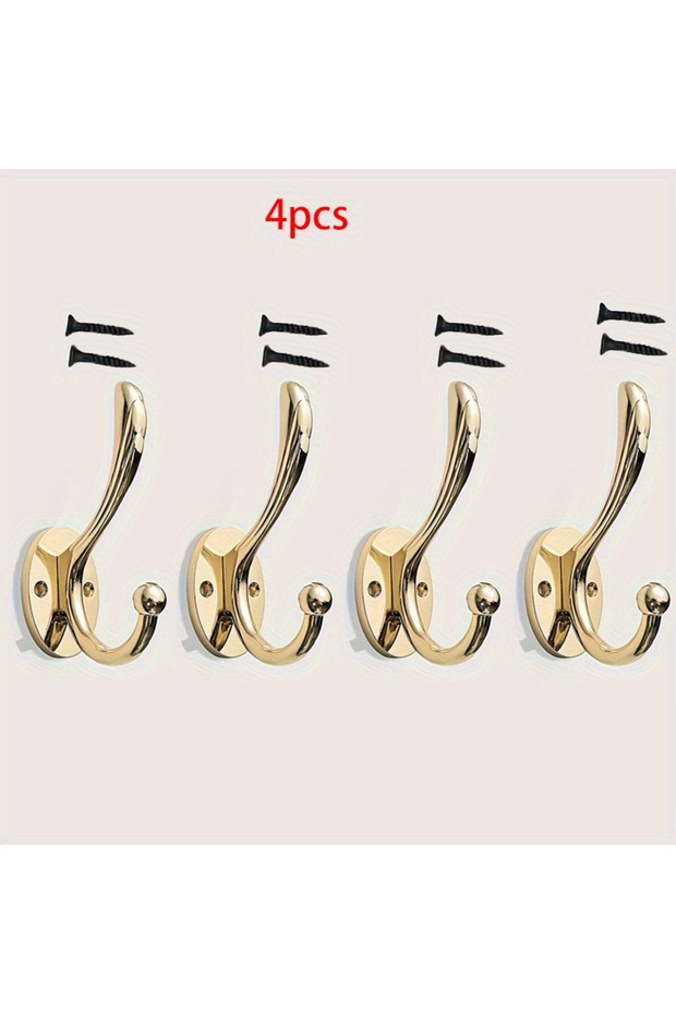 Gold-4Pcs 2/4pcs Polished Metal Wall Hooks - Easy Install, Stylish Casual Design, Heavy Duty Coat To