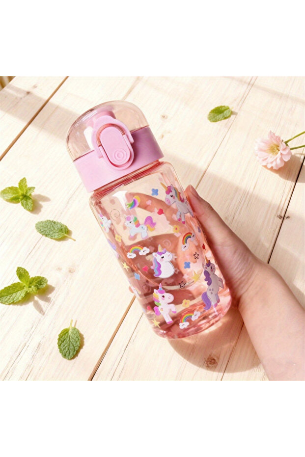 Pink 3D Printed Transparent Water Cup with Cartoon Patterns –550ML Vivid Color, Fade-Resistant, Cute