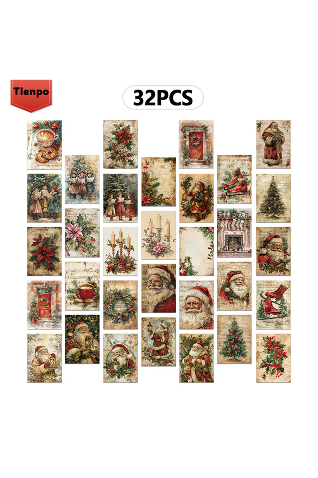 Mixed Color 32pcs, Vintage Christmas Postcard, Birthday/Anniversary Gift, Collectible, Suitable for