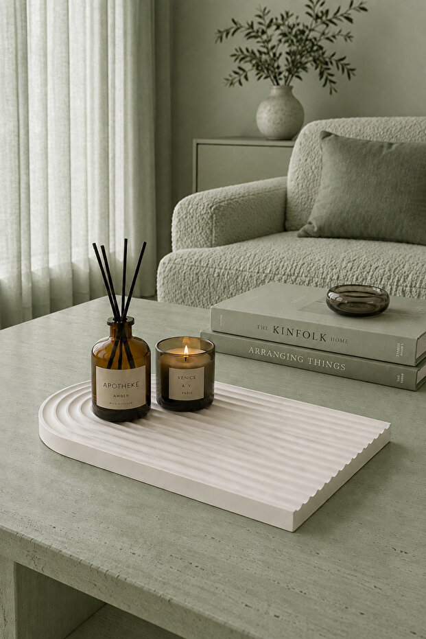 Marble Patterned Handmade Concrete Presentation Plate Decorative Presentation Holder 30 cm